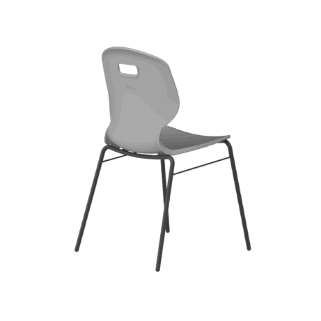 Titan Arc 4 Leg Chair with Brace in grey, featuring a curved back and durable black four-leg frame for educational settings.