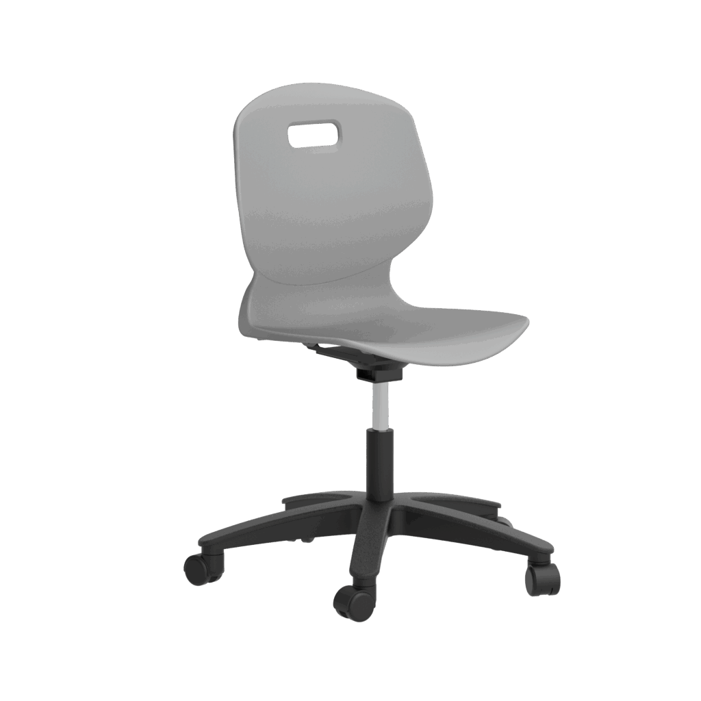 Titan Arc Swivel Tilt Chair in gray with 5-castor base, designed for classroom use and easy mobility. Antimicrobial shell.