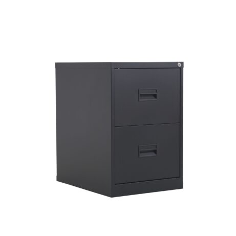 TC Steel 2 Drawer Filing Cabinet in black with two lockable drawers for secure document storage.