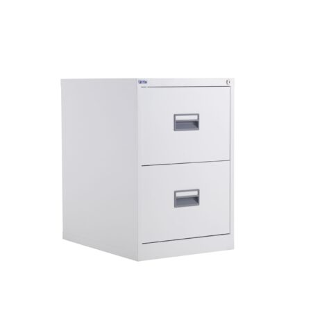 TC Steel 2 Drawer Filing Cabinet in white with recessed handles and a minimalist design.