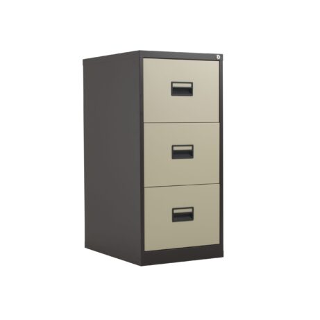 TC Steel 3 Drawer Filing Cabinet in Coffee and Cream with three exterior drawers and a modern design.