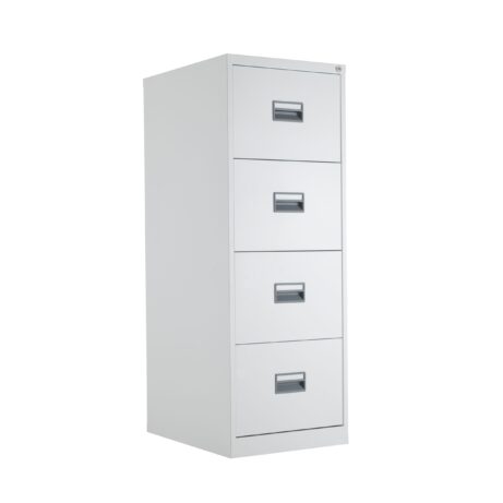 TC Steel 4 Drawer Filing Cabinet in white with metal handles and smooth finish.