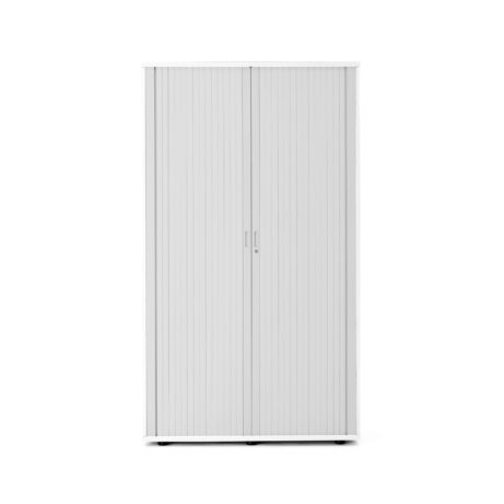 White wooden side-opening tambour, 1920mm high, featuring FSC certification and a sleek design.