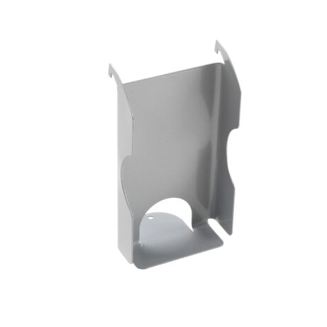 Silver phone holder featuring a sleek, minimalist design with cutouts for stability and accessibility.