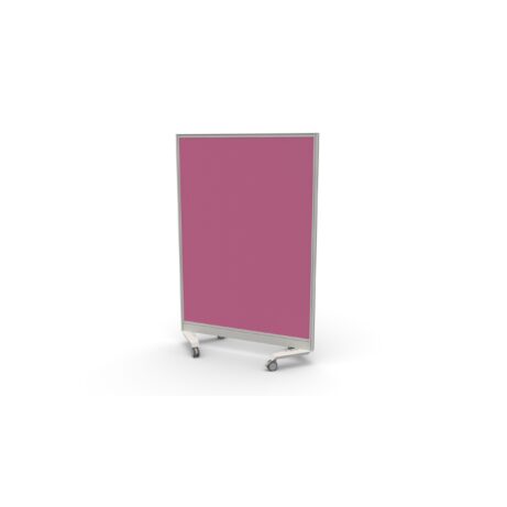 Mobile Type 1 Single Toolrail Screen, 800x1500mm, silver frame, Unlimited Band 2 fabric in pink.