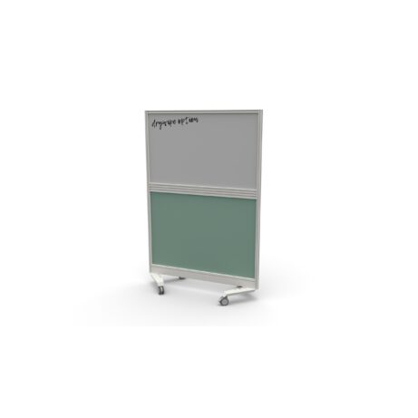 Mobile Type 3 half glazed screen, 800x1500mm, silver frame, Unlimited Band 3 fabric, with wheels for mobility.
