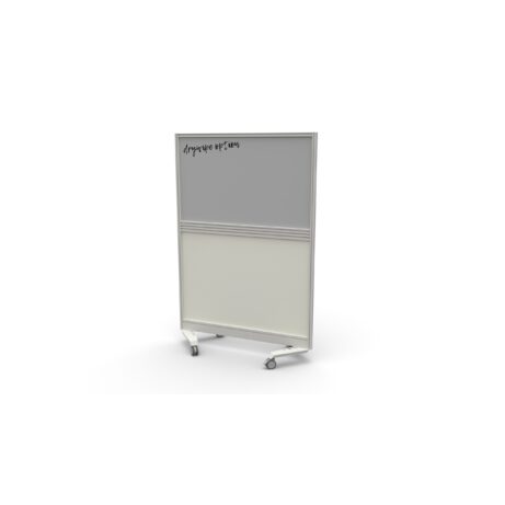 Mobile Type 3 Half Glazed Screen, 800x1800mm, silver frame, Unlimited Band 1 fabric, with wheels for easy mobility.