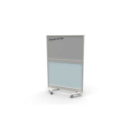 Mobile Type 3 Half Glazed Screen, 800x1800mm, silver frame, Unlimited Band 2 fabric, on wheels.