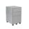 Steel under desk pedestal with three drawers, finished in silver, featuring wheels for mobility.
