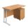 Twin Upright Rectangular Desk in Nova Oak with white frame and mobile 2-drawer pedestal, dimensions 1200 x 600 mm.