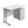 Twin upright rectangular desk with white top and silver frame, paired with a mobile two-drawer pedestal. Dimensions: 1200 x 600.