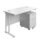Twin Upright Rectangular Desk with white top and frame, featuring a mobile 2-drawer pedestal. Desk dimensions: 1200 x 600.