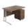 Twin upright rectangular desk in dark walnut with white frame and mobile 2-drawer pedestal. Desk dimensions: 1200 x 800 mm.