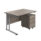 Rectangular desk with grey oak top, silver frame, and mobile 2-drawer pedestal, dimensions 1200x800mm.