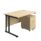 Twin upright rectangular desk with maple top and black frame, featuring a mobile 2-drawer pedestal. Desk dimensions: 1200x800.