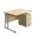 Twin upright rectangular desk with a maple top and silver frame, featuring a mobile 2-drawer pedestal. Dimensions 1200 x 800 mm.