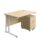 Twin upright rectangular desk with a maple top and white frame, featuring a mobile 2-drawer pedestal. Dimensions: 1200x800mm.