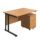 Twin upright rectangular desk with a Nova Oak top and black frame, paired with a mobile 2-drawer pedestal.