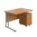 Twin upright rectangular desk with Nova Oak top and silver frame, featuring a mobile 2-drawer pedestal.