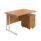 Twin Upright Rectangular Desk with Nova Oak top and white frame, mobile 2-drawer pedestal on the side. Dimensions: 1200x800 mm.