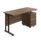 Twin upright rectangular desk in dark walnut with a black frame and a mobile 2-drawer pedestal. Dimensions: 1400 x 600 mm.