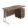 Twin upright rectangular desk with dark walnut top, white frame, and mobile 2-drawer pedestal. Dimensions: 1400x600 mm.