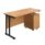 Twin upright rectangular desk in Nova Oak with mobile 2-drawer pedestal, black frame, dimensions 1400 x 600 mm.