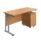 Twin upright rectangular desk with Nova Oak top, silver frame, and mobile 2-drawer pedestal. Dimensions: 1400 x 600.