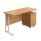 Twin Upright Rectangular Desk in Nova Oak with white frame and mobile 2 drawer pedestal. Dimensions: 1400x600mm.