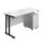 Twin upright rectangular desk with white top and black frame, accompanied by a mobile 2-drawer pedestal.