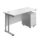 Twin Upright Rectangular Desk with mobile 2-drawer pedestal, white top, silver frame, dimensions 1400 x 600 mm.