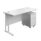 Twin upright rectangular desk with white top, white frame, and mobile 2 drawer pedestal. Dimensions: 1400 x 600.