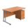 Twin upright rectangular desk with beech top and silver frame, paired with a mobile 2 drawer pedestal.