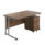 Rectangular desk with dark walnut top and silver frame, paired with a mobile two-drawer pedestal. Dimensions: 1400 x 800 mm.