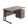 Twin upright rectangular desk with grey oak top and black frame, featuring a mobile 2-drawer pedestal.