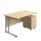 Twin upright rectangular desk in maple with a silver frame and a mobile 2-drawer pedestal. Desk dimensions: 1400 x 800 mm.