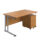 Twin upright rectangular desk in Nova Oak with a mobile 2-drawer pedestal in silver frame. Dimensions: 1400x800mm.