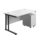 Twin Upright Rectangular Desk with white top and black frame, paired with mobile 2-drawer pedestal in white. Dimensions: 1400x800.