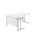 Twin Upright Left Hand Radial Desk, 1600x1200mm, white desk top, silver frame, FSC-certified.