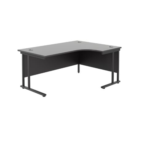 Twin Upright Right Hand Radial Desk, FSC certified, black desk top and frame, dimensions 1600 x 1200 mm.