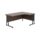 Twin Upright Right Hand Radial Desk, dark walnut top, black frame, dimensions 1600 x 1200 mm. FSC certified.