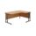 Twin Upright Right Hand Radial Desk in Nova Oak with black frame, dimensions 1600 x 1200mm. FSC certified.