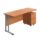 Twin upright rectangular desk with beech top and silver frame, paired with a mobile 2-drawer pedestal.