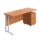 Twin upright rectangular desk with beech top and white frame, featuring a mobile 2-drawer pedestal.