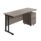 Twin Upright Rectangular Desk with Grey Oak top and Black frame, featuring a Mobile 2 Drawer Pedestal. Dimensions 1600 X 600.