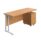 Twin upright rectangular desk with Nova Oak top and white frame, paired with a mobile 2-drawer pedestal.