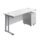 Twin Upright Rectangular Desk with white top and silver frame, paired with a mobile 2-drawer pedestal. Dimensions: 1600 x 600.