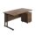 Twin upright rectangular desk with dark walnut top, black frame, and mobile two-drawer pedestal. Dimensions: 1600 x 800 mm.