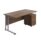Twin upright rectangular desk with dark walnut top and silver frame, featuring a mobile 2-drawer pedestal.