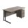 Twin upright rectangular desk with grey oak top and black frame, paired with mobile 2-drawer pedestal. Dimensions: 1600 x 800.